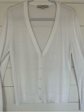 Loft white button down V Neck Lightweight Cardigan Size medium